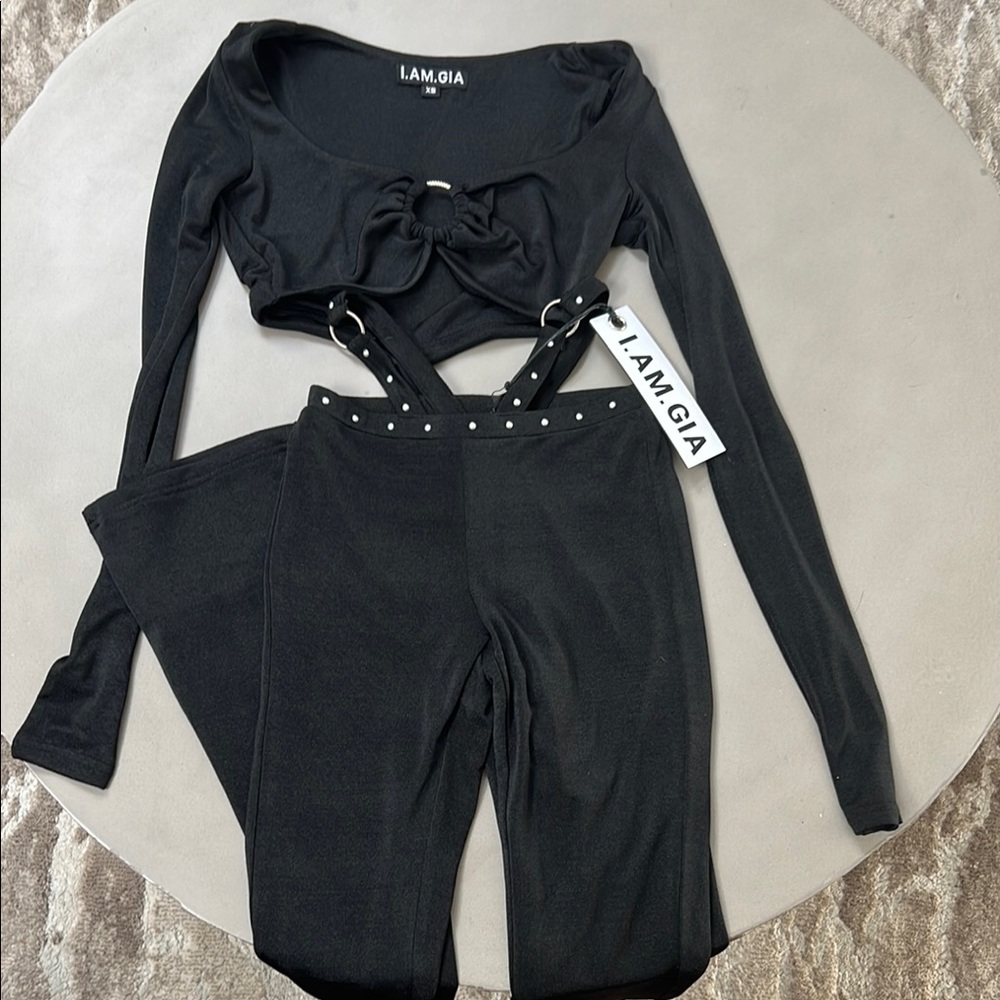 I.AM.GIA Black Cut-Out Top and Pants Set top S pants XS